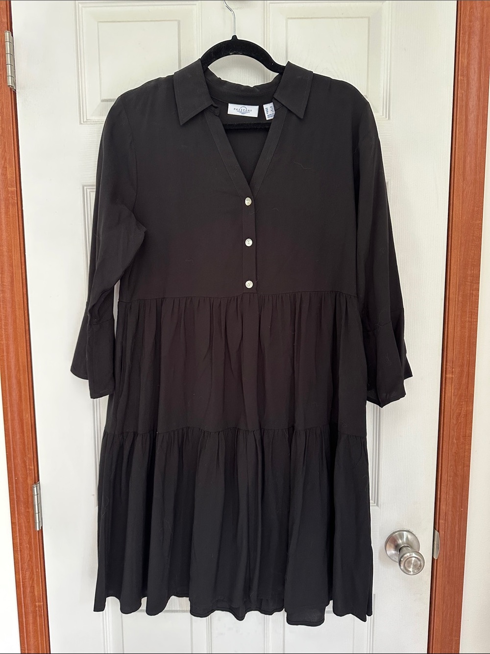 Passport by Susan Graver Long Sleeve button down Dress in Black Sz XS